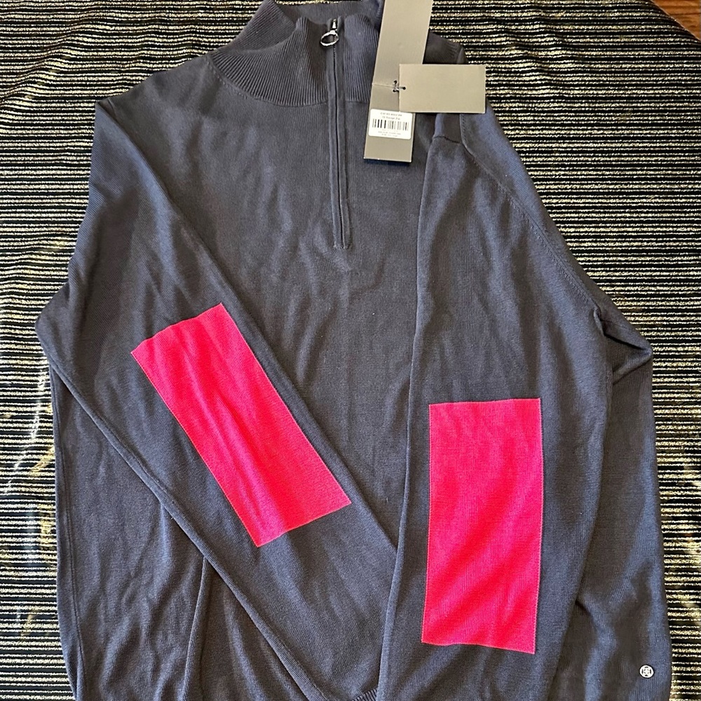 GRAY WITH PINK ELBOW PATCHES | QUATER ZIP SWEATER- SLIM FIT